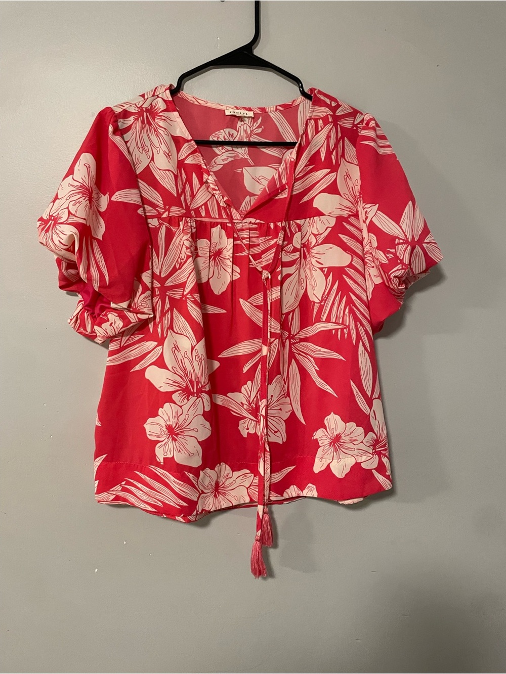 JODIFL Coral Pink Floral Tie-Front Blouse
